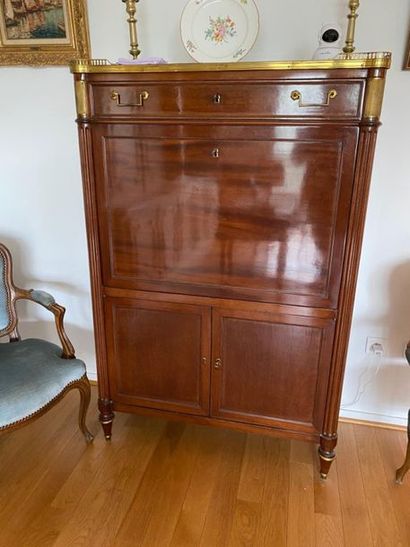 null SECRETARY with mahogany and mahogany veneer flap opening to a drawer in the...