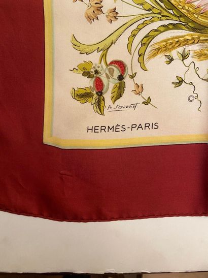 null HERMES Paris 

Carré en soie titré "Cérès" par Faconnet bordure bordeaux.

...