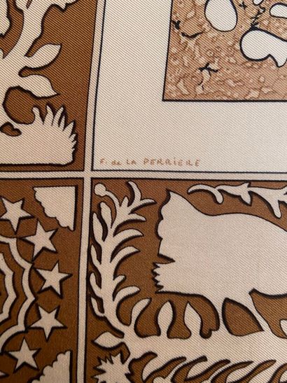 null HERMES Paris 

Square in silk titled "Early America" by la Perrière with brown...