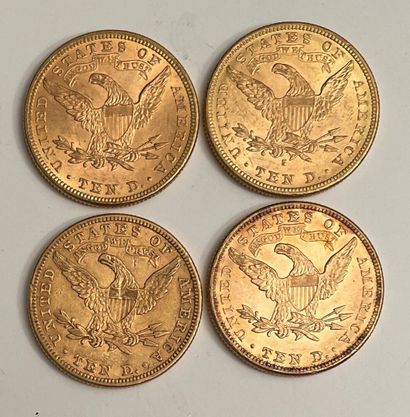 null *4 gold 10-dollar coins, Liberty, 2 x 1881 and 2 x 1882.