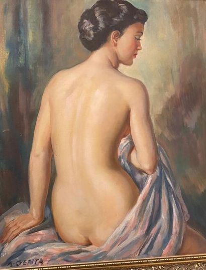 null Abert GENTA (1901-1989) 

Nu de dos 

Huile sur toile signée 

55 x 46 cm
