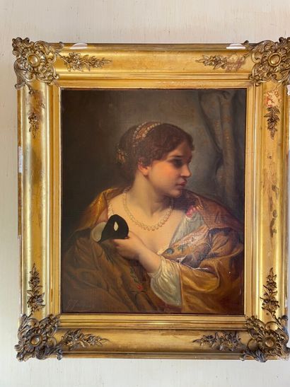 null G. JACQUES (XIXe siècle) 

Portrait de femme au collier de perles 

Huile sur...