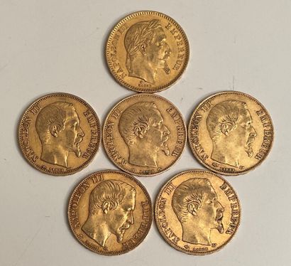 *6 coins of 20 gold francs, 1853, 1854, 2...