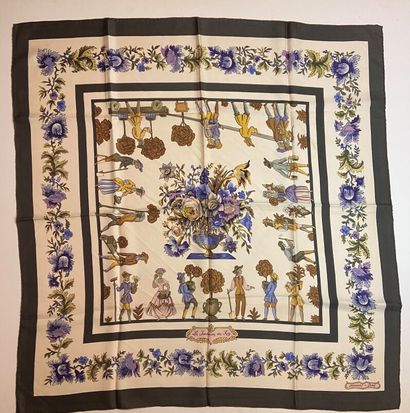 null HERMES Paris 

Silk square titled "Les jardiners du Roy" with a flowered bo...