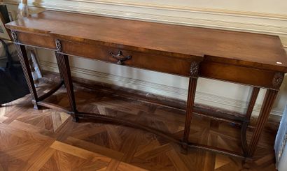 null Mahogany veneered sideboard, fluted uprights, with rosette decoration and covered...