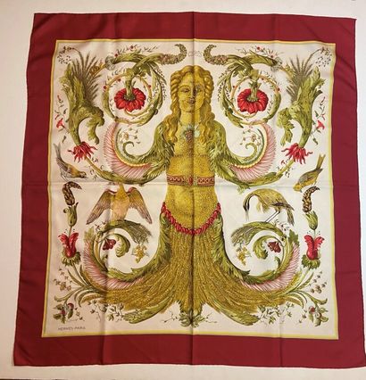 null HERMES Paris 

Silk square titled "Ceres" with red border and its box.

(Slight...
