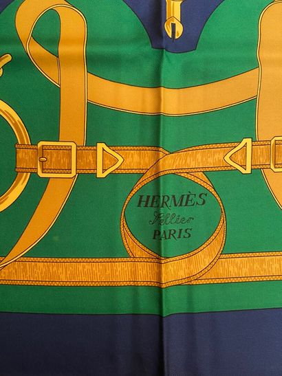 null HERMES Paris 

Silk square titled "Eperon d'or" by H. d'Origny with navy blue...