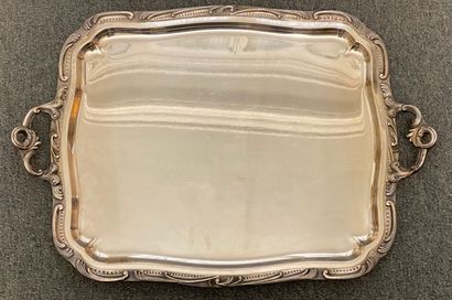 null Rectangular shaped serving tray in silver plated metal with rich engraved decoration...