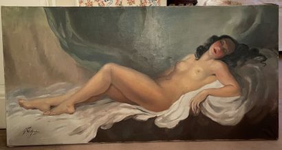 null ECOLE MODERNE du XXe 

Femme nue allongée 

Huile sur toile signée en bas à...