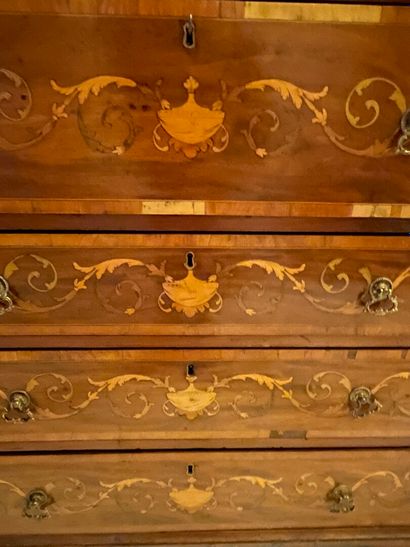 null Veneer scriban desk with friezes, scrolls and floral vases decoration 

19th...