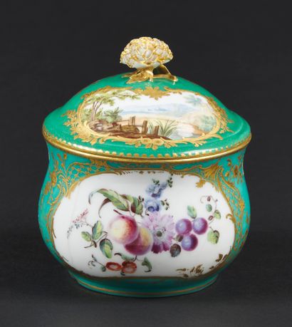 null Sèvres

Pot à sucre ( ?) et un couvercle en porcelaine tendre à décor polychrome...