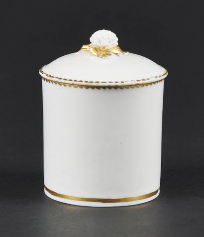 null Sèvres

Pot à pommade cylindrique couvert en porcelaine tendre à décor de filet...