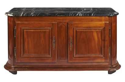 null A large molded mahogany piece of furniture, opening with two leaves, the top...