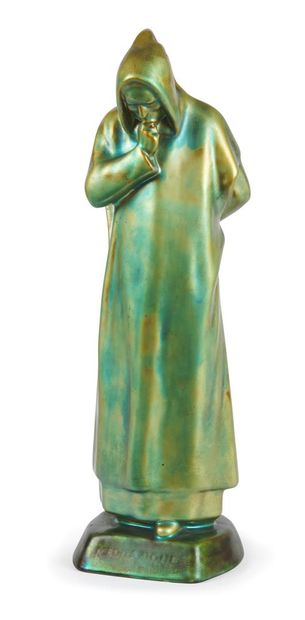 null Vilmos ZSOLNAY (1828-1900) 

"Preacher". 

Ceramic proof with green and blue...