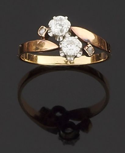 null Ring "you and me" in yellow gold 750 thousandths and platinum 850 thousandths,...