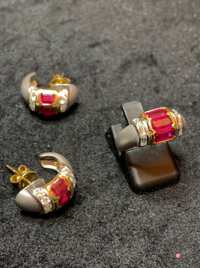 null Ring and pair of earrings in gold 750 thousandths grey amati and yellow each...