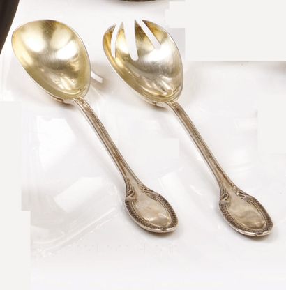 null Silver salad set 950 thousandth, model underlined by palmettes, mouldings of...