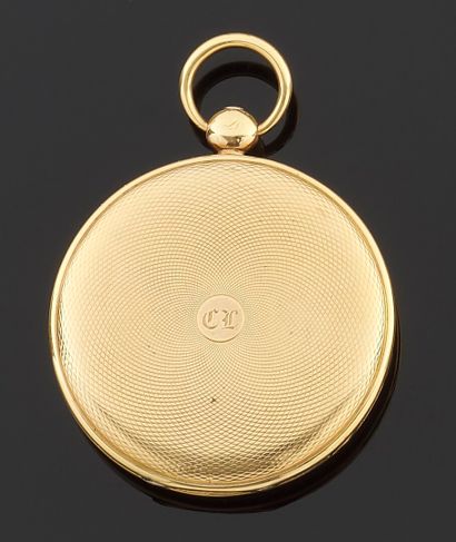 null Pocket watch in yellow gold 750 thousandth, the engraved bottom guilloche, enamelled...