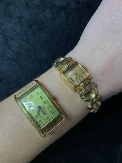 null Montre bracelet de femme en or jaune 750 millièmes, la montre de forme carrée,...