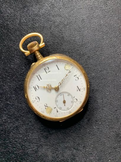 null Pocket watch in yellow gold 750 thousandth, the bottom engraved with decoration...