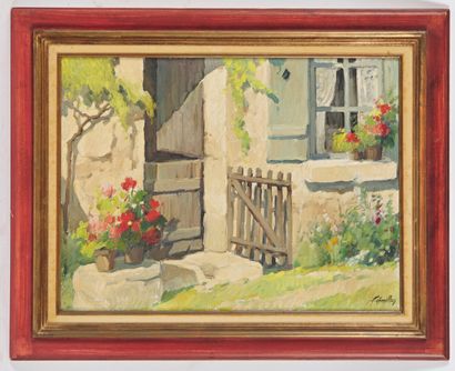 null FREMILLON (20th century) 

Back of a house 

Oil on canvas signed lower right...