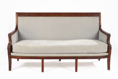 null A SET OF SIX mahogany armchairs, a sofa and two bergères, flat back, the armrests...