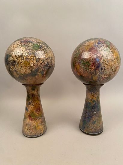 null GERMANY

Pair of blown glass and multicolored enamel wig holders.

Work of the...
