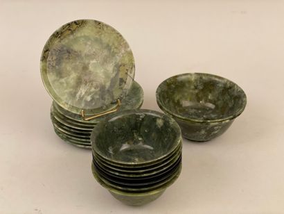 null CHINA, 20th century

Nephrite set including 

- Ten small bowls

- Nine bow...