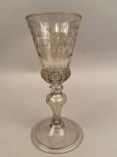 null GERMANY

Large blown translucent glass, the chalice with engraved decoration...