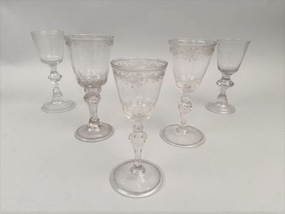 null GERMANY

Set of three translucent and colorless blown crystal glasses, the leg...