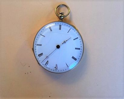 null Yellow gold pocket watch with chased scrolls on a guilloche background, the...