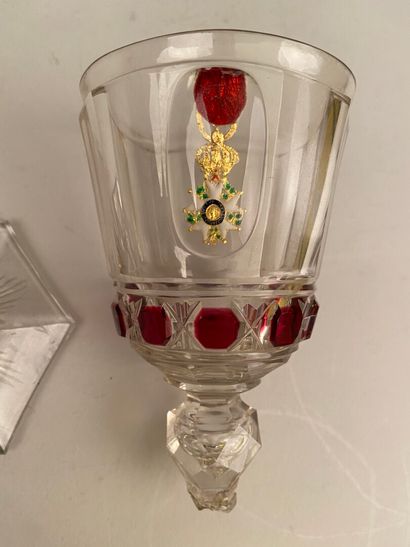 null FRANCE

A translucent crystal leg glass, the chalice facetted with a Legion...