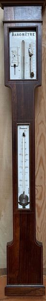 null Mahogany mercury BAROMETER-THERMOMETER with inlaid fillets 

H. 108 cm 

Worn,...