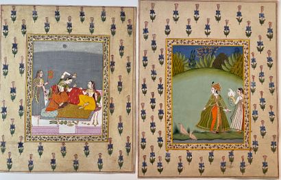 null IN THE MOGHOL STYLE - 20th century 

Two album pages with floral margins representing...