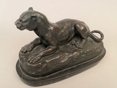 null Antoine-Louis BARYE (1796-1895), after 

Reclining Panther

Proof in bronze...