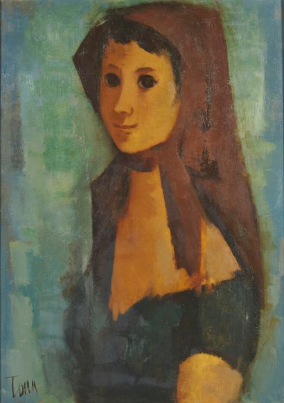 null MODERN SCHOOL 

Portrait of a young girl wearing a fichu 

Oil on canvas signed...
