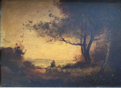 null ECOLE du XIXème siècle, suiveur de Corot 

Paysage 

Deux huiles sur panneau...