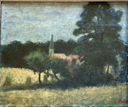 null Early 20th century modern school 

Landscape on a village background

Oil on...