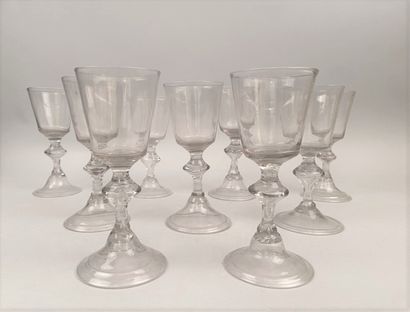 null GERMANY

Set of nine translucent and colorless blown glass footed glasses, the...