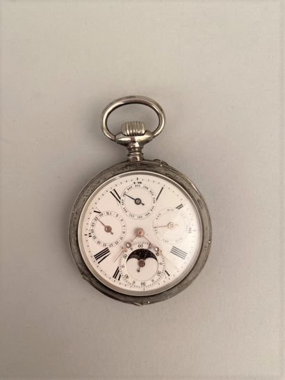 null Silver pocket watch, the white enamel dial with Latin numerals, indication of...