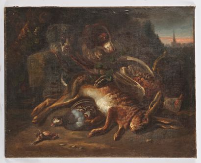 null FRENCH SCHOOL of the XIXth century 

Hunting game with dogs 

Oil on canvas...