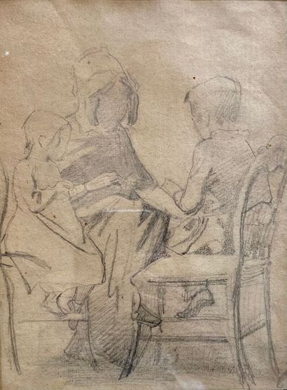 null French school of the 19th century 

The Sewing 

Pencil drawing signed lower...