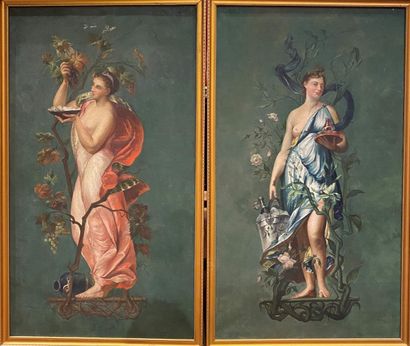 null 19th century SCHOOL 

Allegories of Autumn 

Two oils on canvas 

H. 85 cm -...