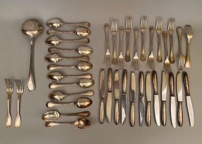 null CHRISTOFLE

Set of silver plated cutlery with crossed ribbons, including twelve...