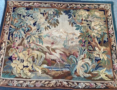 null AUBUSSON, 19th century 

Tapestry decorated with a bird in front of a castle...