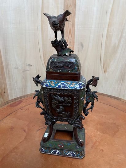 null CHINE, XIXème siècle 

Brûle parfum en bronze et émaux cloisonnés à décor de...