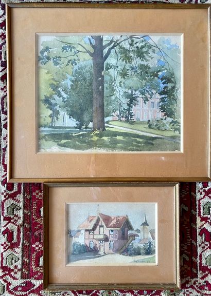 null MODERN SCHOOLS 

Views of gardens 

Two watercolours on paper, one dated September...