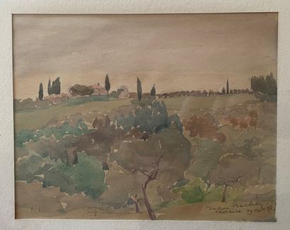 null ENSEMBLE comprenant : 

Louis VALDO-BARBEY (1883-1965) 

Paysage de Florence...