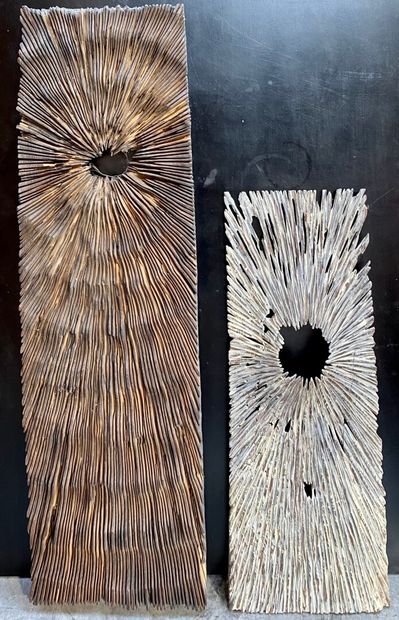 null Christophe NANCEY 

Footprints

Two carved wood panels. 

Height 65,5 and 96...