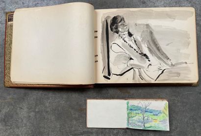 null Deux carnets à dessin comprenant des aquarelles, dessins à l'encre et au cr...